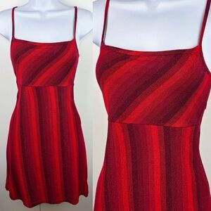 Y2K Red Striped Metallic Glitter Sparkly Square Neck A Line Mini Cocktail Dress
